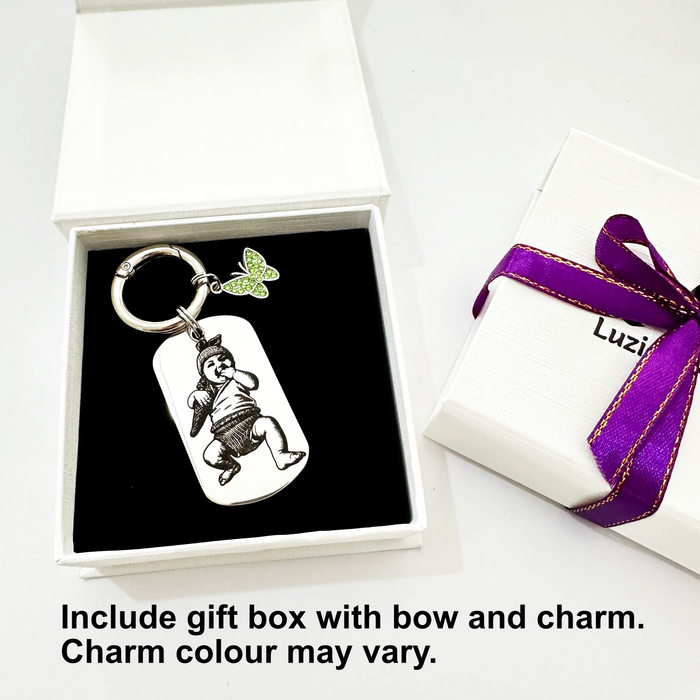 Personalised Stainless Steel Photo Keychain – Custom Engraved Picture Keyring Gift Silver or Gold - KCD030
