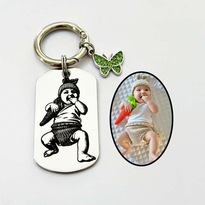 Personalised Stainless Steel Photo Keychain – Custom Engraved Picture Keyring Gift Silver or Gold - KCD030