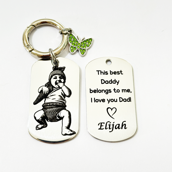 Personalised Photo Keychain Stainless Steel – Custom Engraved Picture Keyring Silver or Gold - KCD029