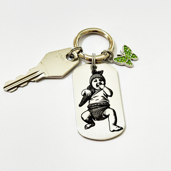 Personalised Photo Keychain Stainless Steel – Custom Engraved Picture Keyring Silver or Gold - KCD029