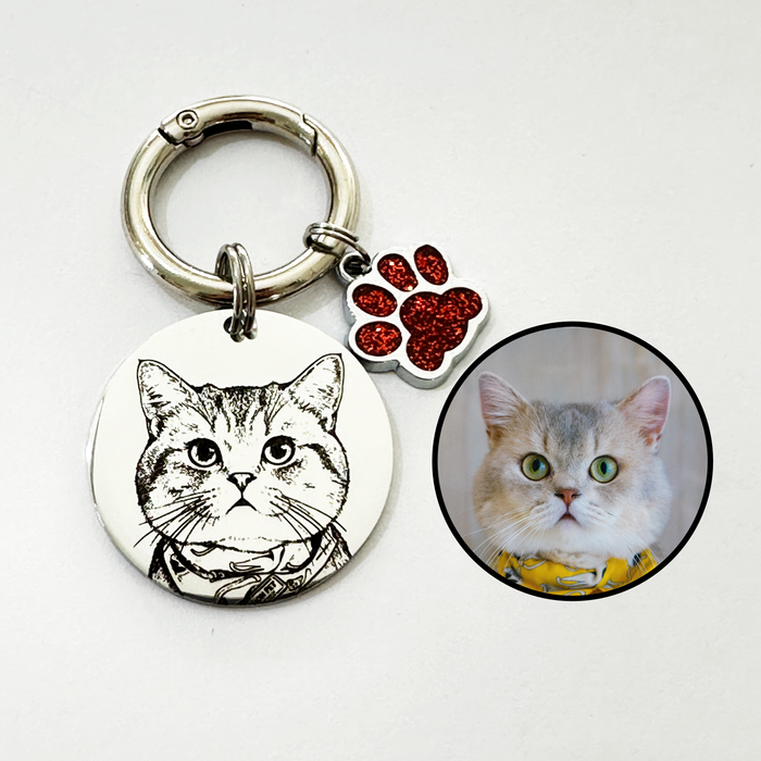 Personalized Pet Photo Keychain – Deep Engraved Stainless Steel Cat & Dog Portrait Keyring, Custom Pet Memorial Gift - KCD011