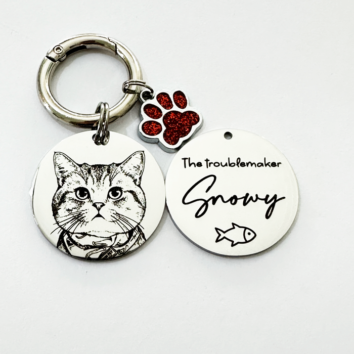 Personalized Pet Photo Keychain – Deep Engraved Stainless Steel Cat & Dog Portrait Keyring, Custom Pet Memorial Gift - KCD011