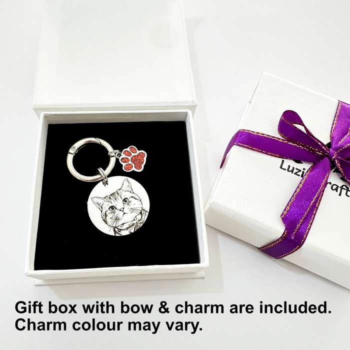 Personalized Pet Photo Keychain – Deep Engraved Stainless Steel Cat & Dog Portrait Keyring, Custom Pet Memorial Gift - KCD011