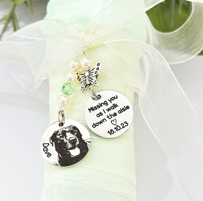 Custom Cat Photo Bouquet Charm Engraved – Pet Memorial Wedding Bouquet Charm Keepsake Bride Gift - BC16