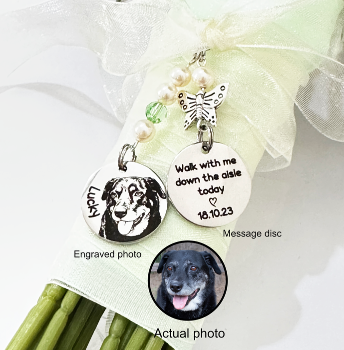 Personalised Photo Bouquet Charm Cat Dog Engraved – Pet Memorial Wedding Bouquet Charm Keepsake Bride Gift - BC17