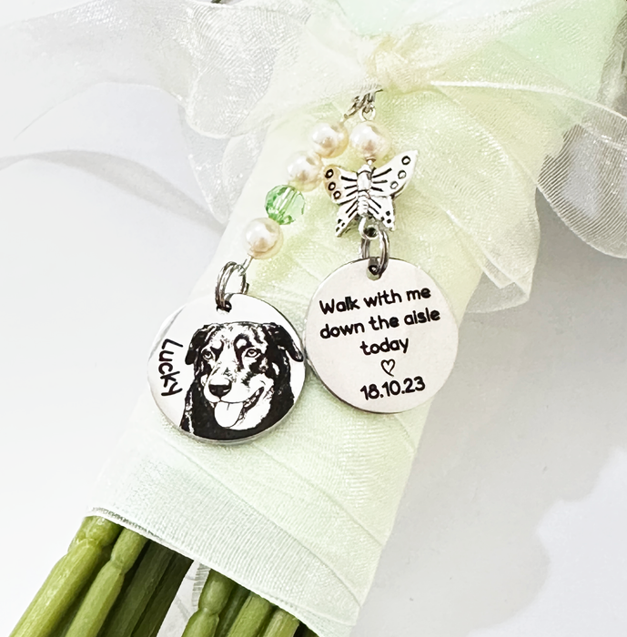 Personalised Photo Bouquet Charm Cat Dog Engraved – Pet Memorial Wedding Bouquet Charm Keepsake Bride Gift - BC17