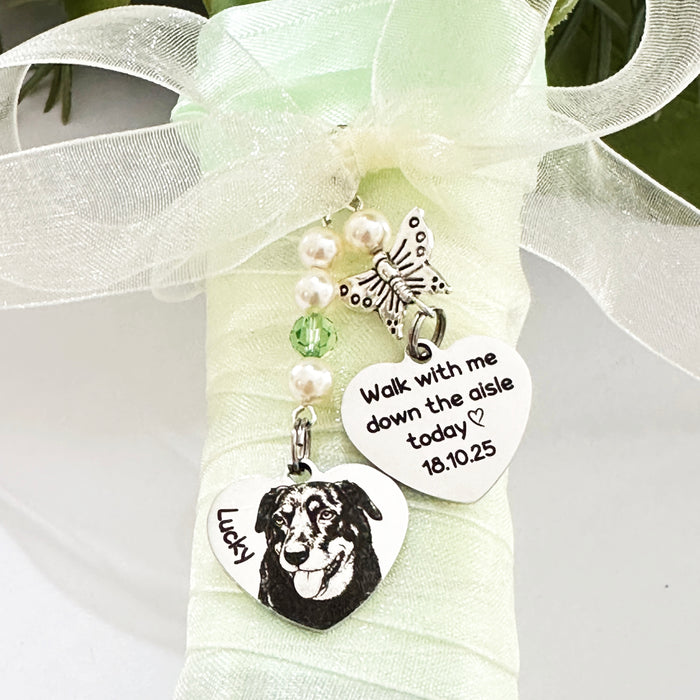 Personalised Dog Cat Photo Bouquet Charm – Engraved Pet Memorial Wedding Bouquet Keepsake Gift for Bride- BC15