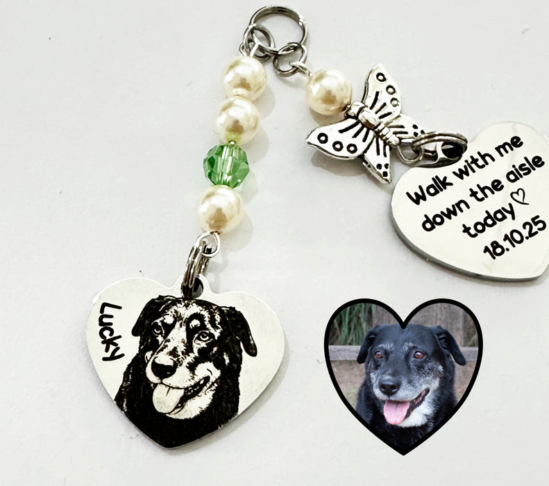 Personalised Dog Cat Photo Bouquet Charm – Engraved Pet Memorial Wedding Bouquet Keepsake Gift for Bride- BC15