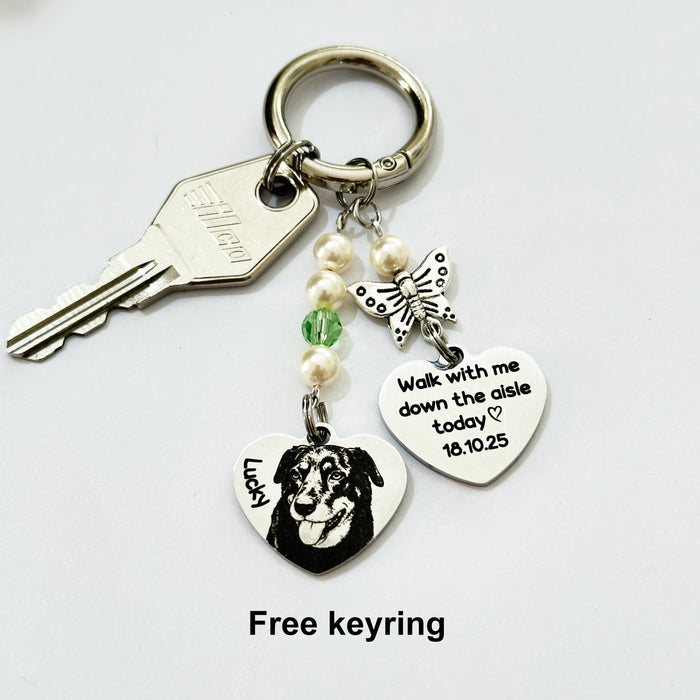 Personalised Dog Cat Photo Bouquet Charm – Engraved Pet Memorial Wedding Bouquet Keepsake Gift for Bride- BC15
