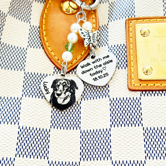 Personalised Dog Cat Photo Bouquet Charm – Engraved Pet Memorial Wedding Bouquet Keepsake Gift for Bride- BC15