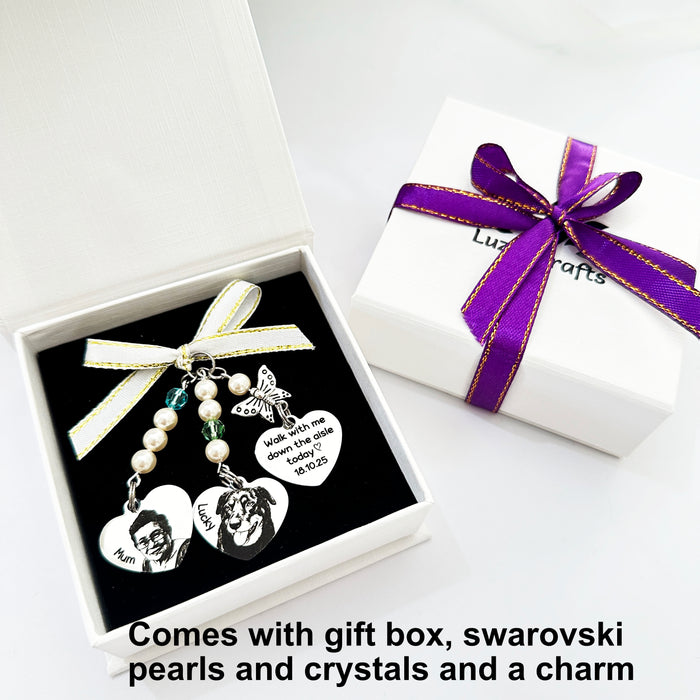 Personalised Dog Cat Photo Bouquet Charm – Engraved Pet Memorial Wedding Bouquet Keepsake Gift for Bride- BC15