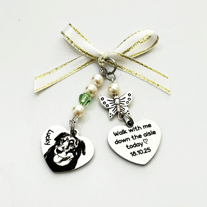 Personalised Dog Cat Photo Bouquet Charm – Engraved Pet Memorial Wedding Bouquet Keepsake Gift for Bride- BC15