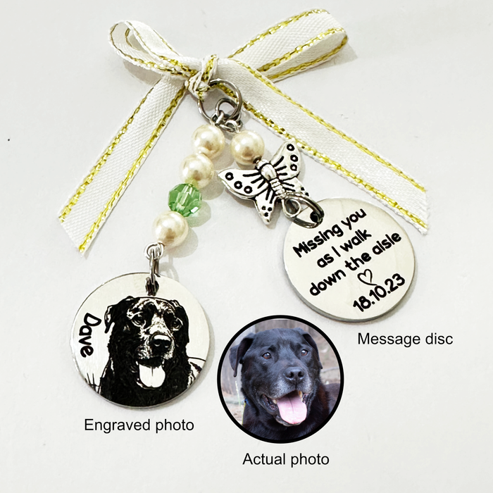 Custom Cat Photo Bouquet Charm Engraved – Pet Memorial Wedding Bouquet Charm Keepsake Bride Gift - BC16