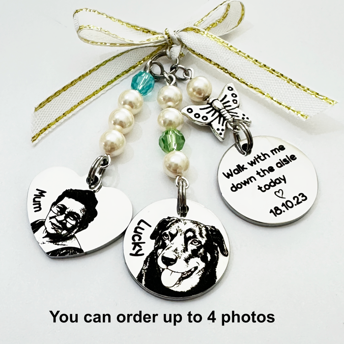 Personalised Photo Bouquet Charm Cat Dog Engraved – Pet Memorial Wedding Bouquet Charm Keepsake Bride Gift - BC17