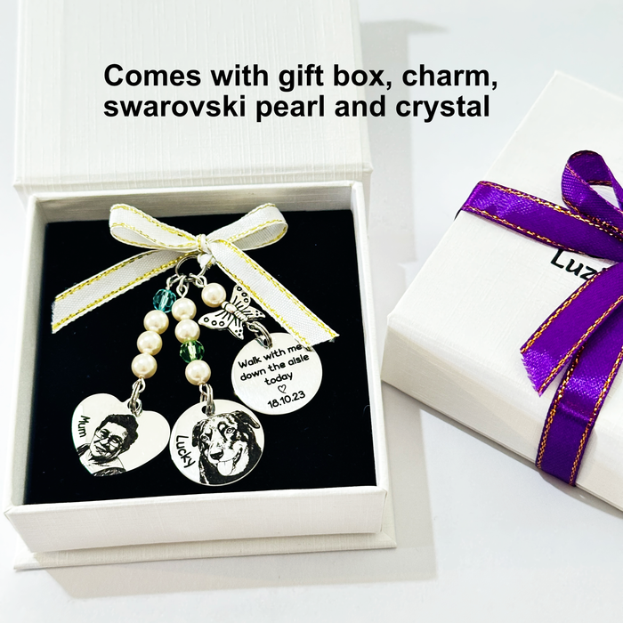 Personalised Photo Bouquet Charm Cat Dog Engraved – Pet Memorial Wedding Bouquet Charm Keepsake Bride Gift - BC17
