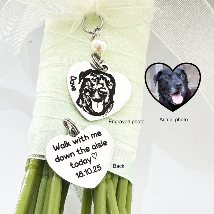 Custom Dog Photo Bouquet Charm, Engraved Pet Bouquet Charm, Bride Wedding Gift, Keepsake Wedding Charm, Dog Memorial Bouquet Charm - BC11