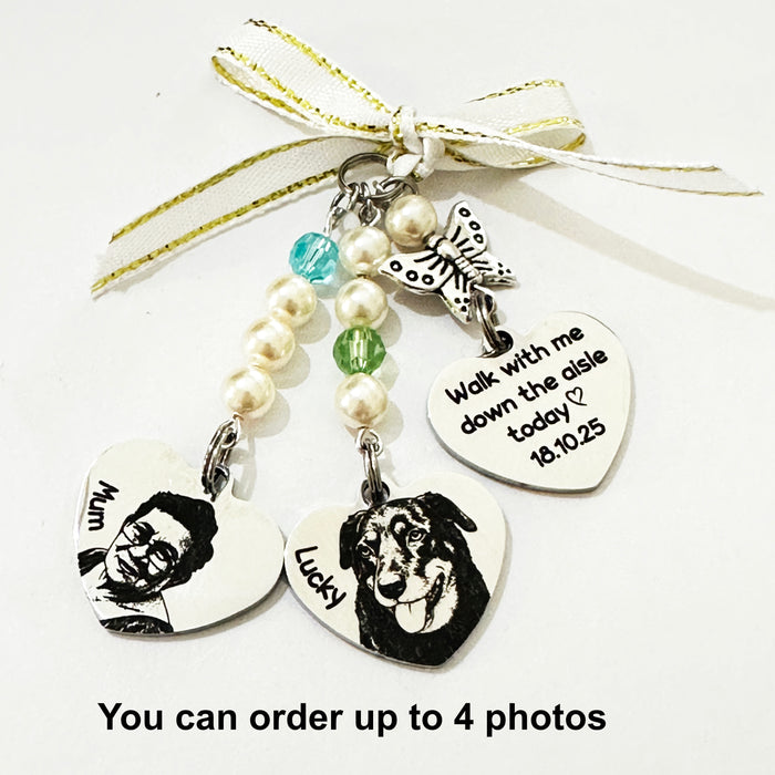 Personalised Dog Cat Photo Bouquet Charm – Engraved Pet Memorial Wedding Bouquet Keepsake Gift for Bride- BC15