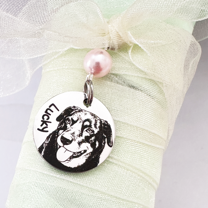 Custom Cat Photo Bouquet Charm Engraved – Pet Memorial Wedding Bouquet Charm Keepsake Bride Gift - BC12