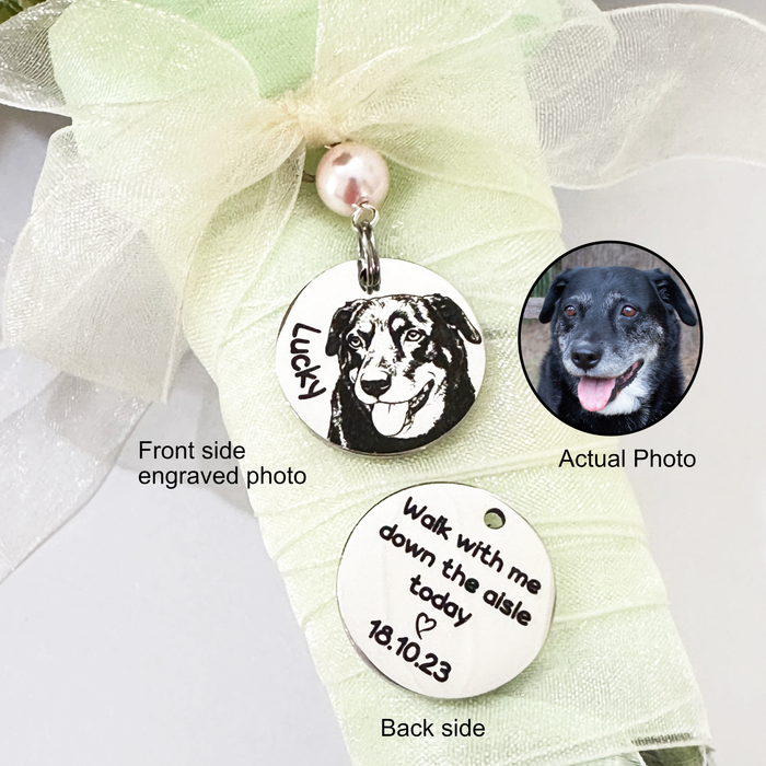 Custom Cat Photo Bouquet Charm Engraved – Pet Memorial Wedding Bouquet Charm Keepsake Bride Gift - BC12