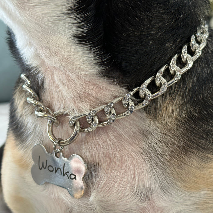 Personalized Cuban Chain Link Dog Collar, Lightweight Custom Vanity Necklace Gold, Gift for Dog Mom, Curb Chain Collar, Dog Necklace for Dog - DCN46