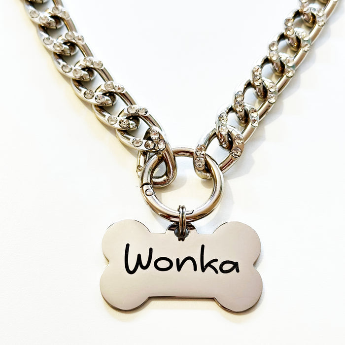 Personalized Cuban Chain Link Dog Collar, Lightweight Custom Vanity Necklace Gold, Gift for Dog Mom, Curb Chain Collar, Dog Necklace for Dog - DCN46