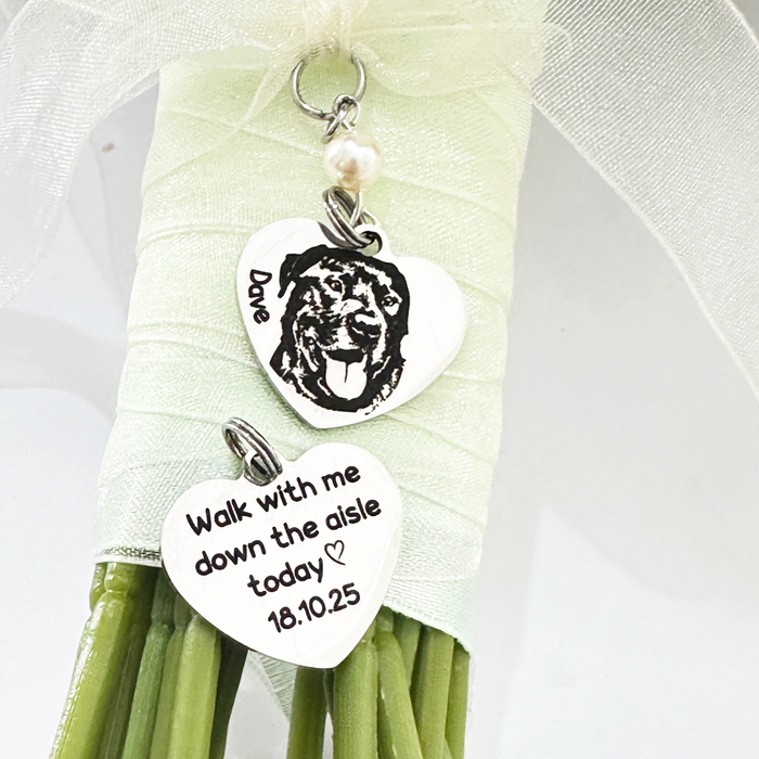 Custom Dog Photo Bouquet Charm, Engraved Pet Bouquet Charm, Bride Wedding Gift, Keepsake Wedding Charm, Dog Memorial Bouquet Charm - BC11