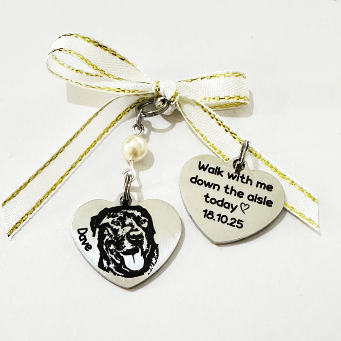 Custom Dog Photo Bouquet Charm, Engraved Pet Bouquet Charm, Bride Wedding Gift, Keepsake Wedding Charm, Dog Memorial Bouquet Charm - BC11