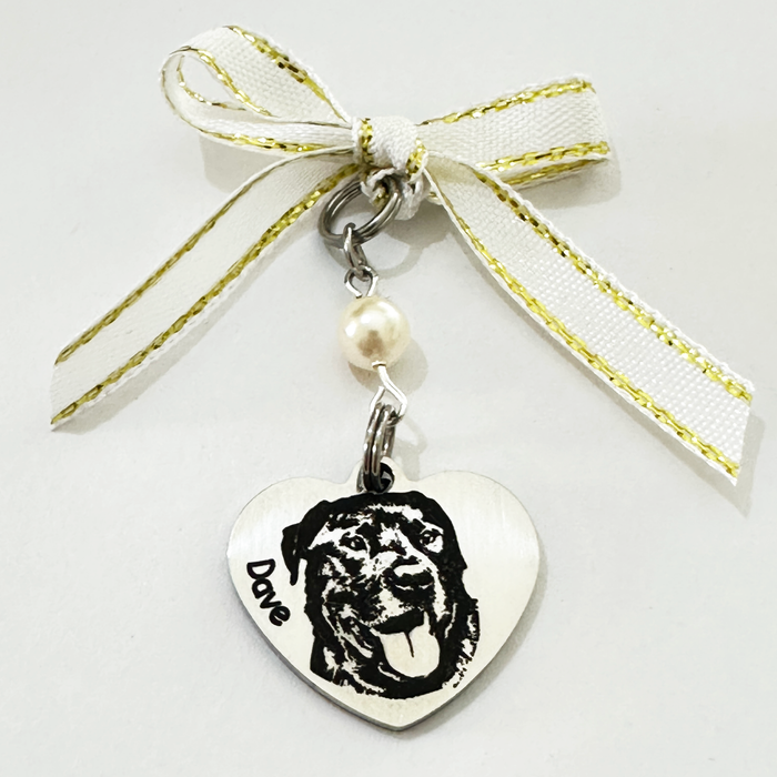 Custom Dog Photo Bouquet Charm, Engraved Pet Bouquet Charm, Bride Wedding Gift, Keepsake Wedding Charm, Dog Memorial Bouquet Charm - BC11