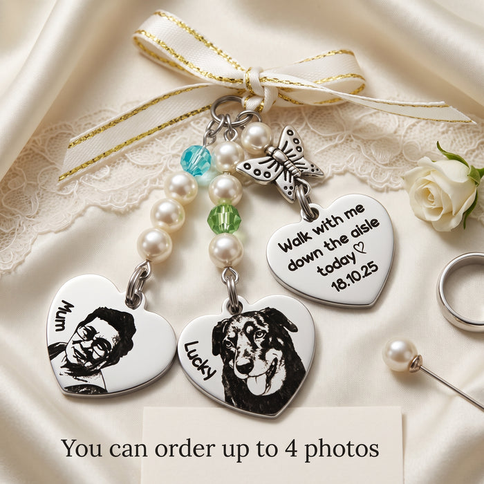 Personalised Dog Cat Photo Bouquet Charm – Engraved Pet Memorial Wedding Bouquet Keepsake Gift for Bride- BC15