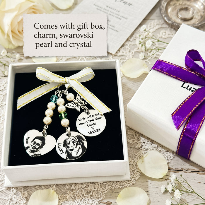 Personalised Photo Bouquet Charm Cat Dog Engraved – Pet Memorial Wedding Bouquet Charm Keepsake Bride Gift - BC17