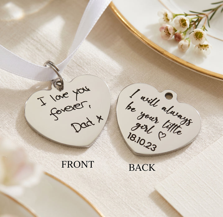 Wedding Bouquet Charm with Engraved Actual Handwriting Double Sided/Memory Bridal Bouquet Charm/Heart Shape Bouquet Charm/Bride To Be Gift - BC02