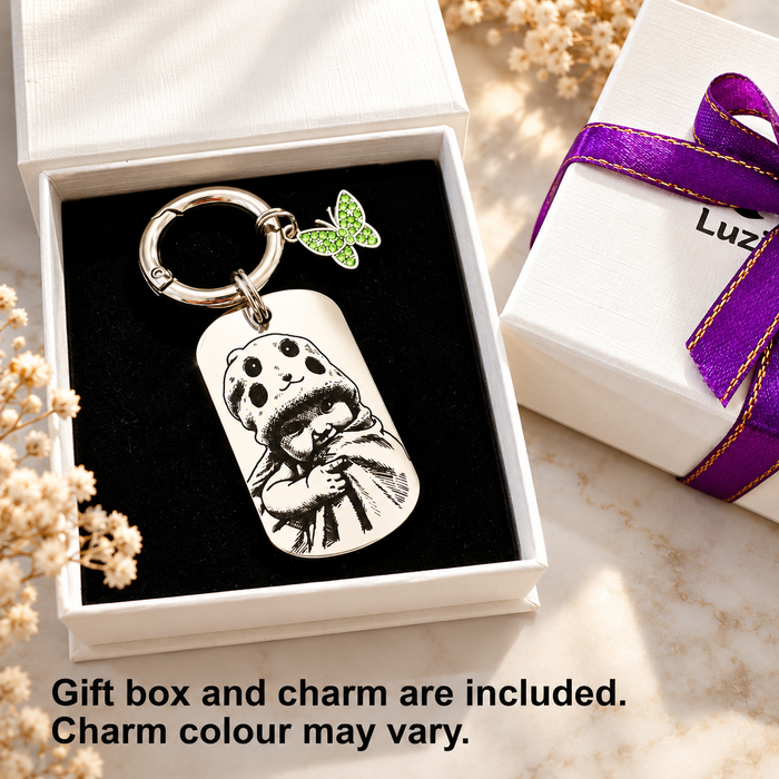 Personalized Drive Safe Dad Photo Keychain – Custom Engraved Gold Keepsake Gift - KCD028