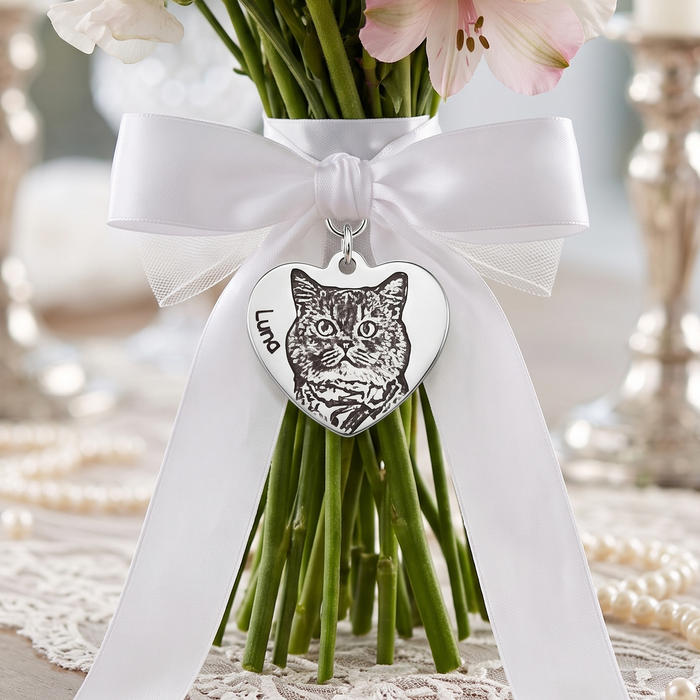 Personalised Cat Photo Bouquet Charm, Engraved Pet Bouquet Charm, Bride Wedding Gift, Keepsake Wedding Charm, Cat Memorial Bouquet Charm - BC13
