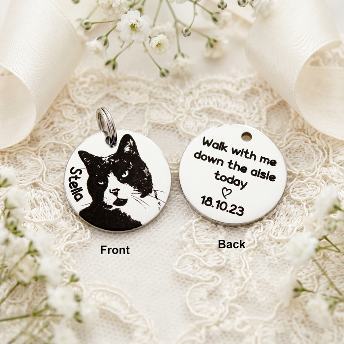 Personalized Bouquet Charm Cat Photo, Engraved Pet Bouquet Charm, Bride Wedding Gift, Keepsake Wedding Charm, Cat Memorial Bouquet Charm - BC14