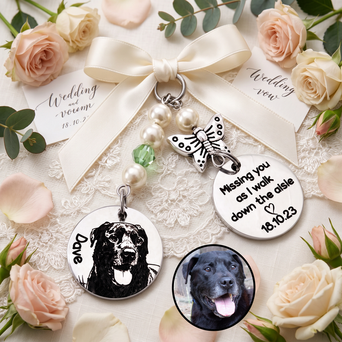 Custom Cat Dog Photo Bouquet Charm Engraved – Pet Memorial Wedding Bouquet Charm Keepsake Bride Gift - BC16