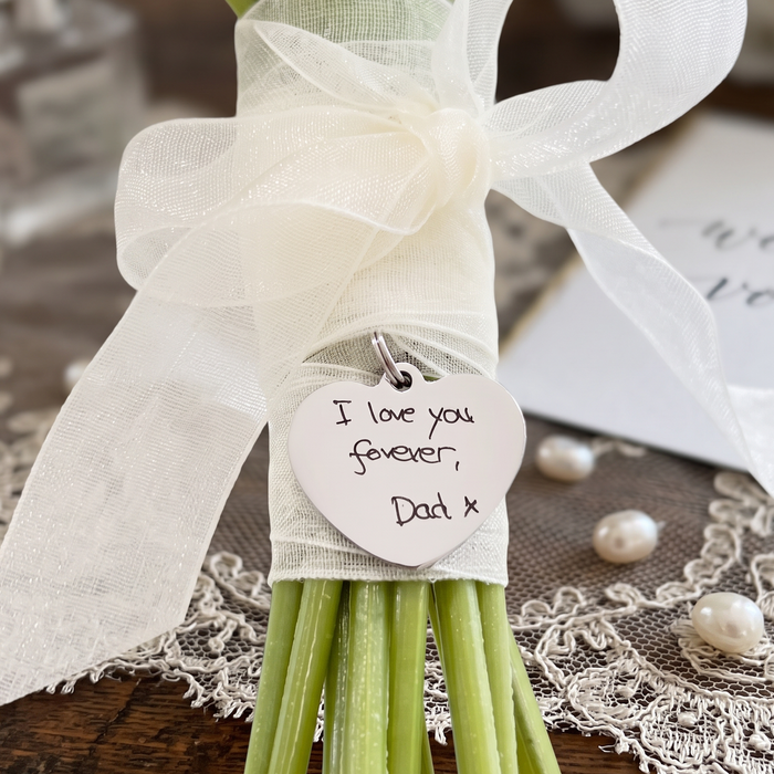 Wedding Bouquet Charm with Engraved Actual Handwriting Double Sided/Memory Bridal Bouquet Charm/Heart Shape Bouquet Charm/Bride To Be Gift - BC02