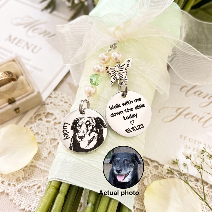 Personalised Photo Bouquet Charm Cat Dog Engraved – Pet Memorial Wedding Bouquet Charm Keepsake Bride Gift - BC17