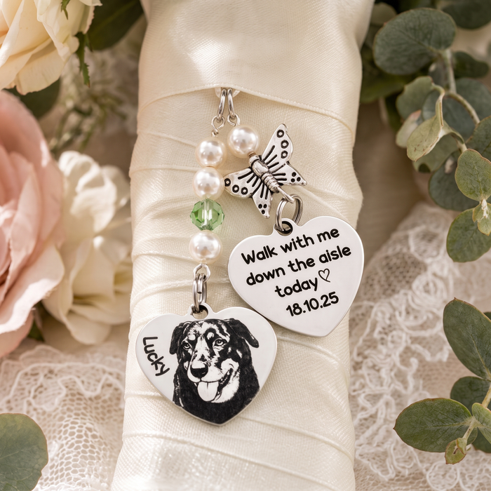 Personalised Dog Cat Photo Bouquet Charm – Engraved Pet Memorial Wedding Bouquet Keepsake Gift for Bride- BC15