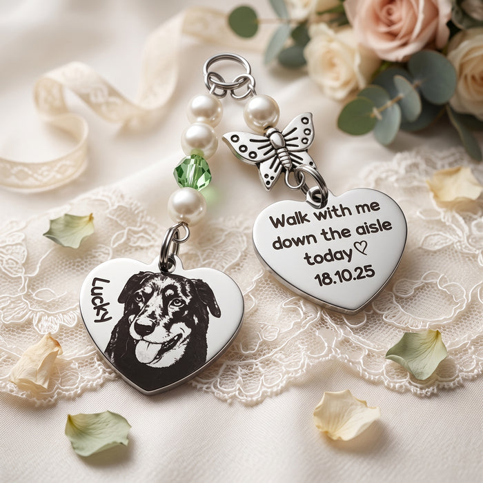 Personalised Dog Cat Photo Bouquet Charm – Engraved Pet Memorial Wedding Bouquet Keepsake Gift for Bride- BC15