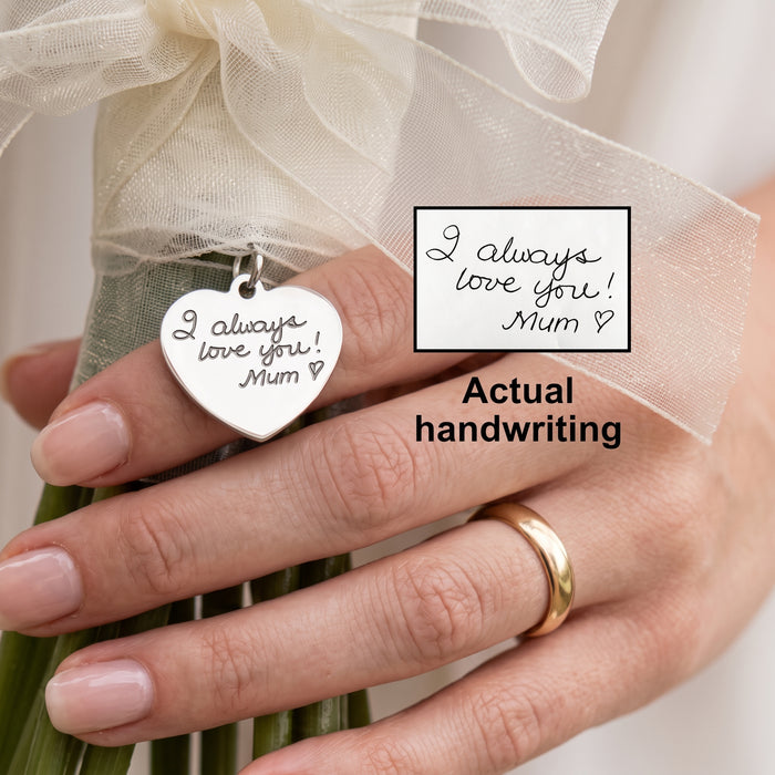 Actual Handwriting Bouquet Charm Personalized Two Sided/Engraved Heart Shape Bouquet Charm/Wedding Keepsake Bouquet Charm/Bride To Be Gift - BC01
