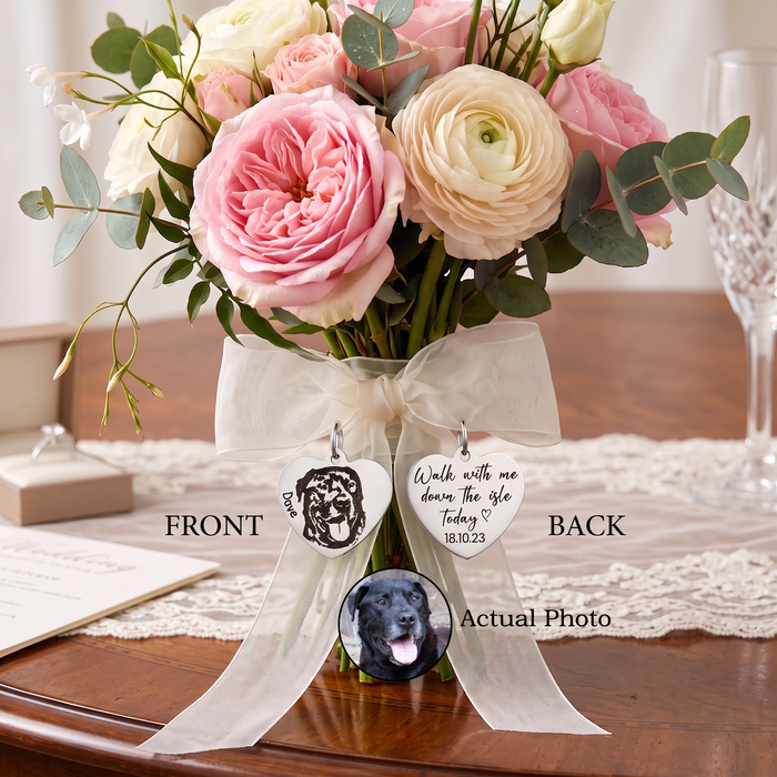 Custom Dog Photo Bouquet Charm, Engraved Pet Bouquet Charm, Bride Wedding Gift, Keepsake Wedding Charm, Dog Memorial Bouquet Charm - BC11