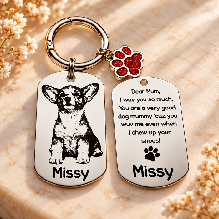 Personalised Pet Photo Keyring Engraved: Stainless Steel Dog Cat Portrait Key Chain Gold Silver, Dog Mum Keychain, Pet Keepsake Gift - KCD020