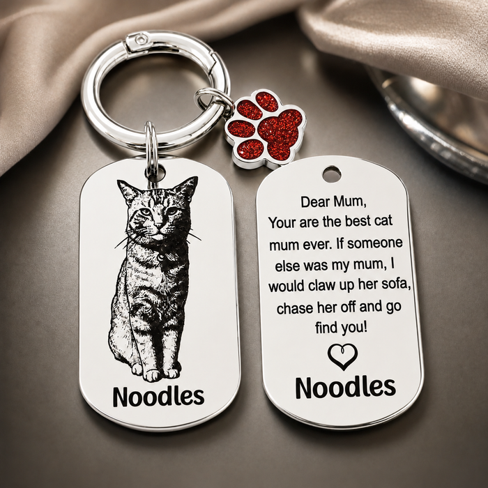 Personalised Cat Photo Keyring Engraved: Stainless Steel Gold Silver, Gift for Cat Owner, Cat Portrait Key Chain, Cat Mum Keychain, Funny Cat Key Ring, Pet Keepsake Gift - KCD021