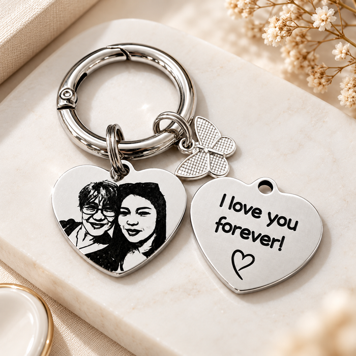 Engraved Real Photo Keychain in Stainless Steel - Mother and Daughter Keyring Personalized - Mum's Gift to Daughter - Mom's Gift - KCD015