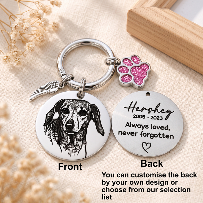 Personalised Engraved Pet Remembrance Gift - Dog Cat Photo Memorial Keychain Silver Gold Rose Gol - Pet Loss Gift - KCD003