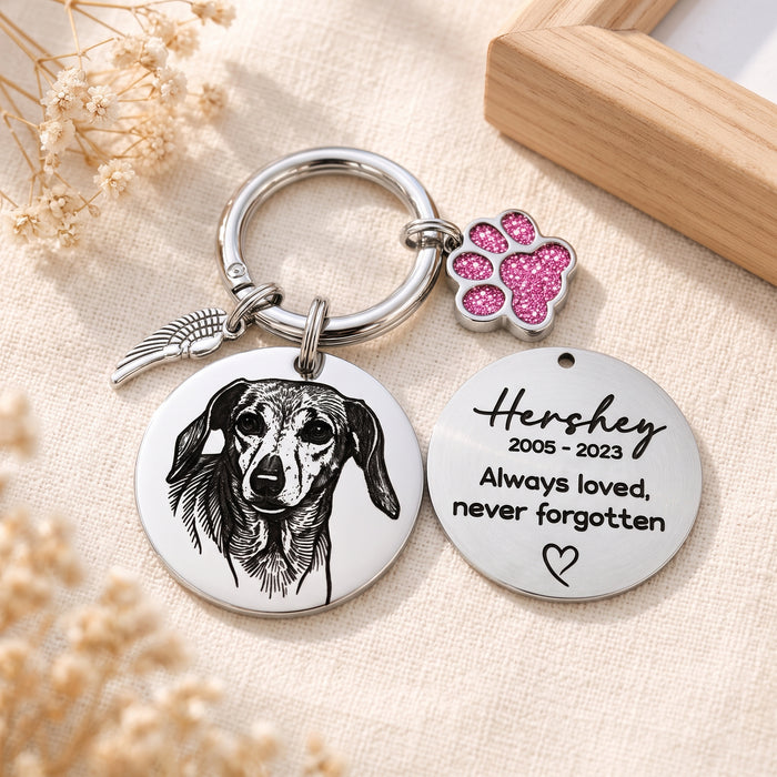 Personalised Engraved Pet Remembrance Gift - Dog Cat Photo Memorial Keychain Silver Gold Rose Gol - Pet Loss Gift - KCD003
