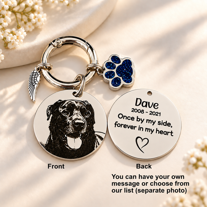 Personalised Pet Photo Keychain Engraved Stainless Steel - Dog Cat Loss Memorial Gift - KCD001