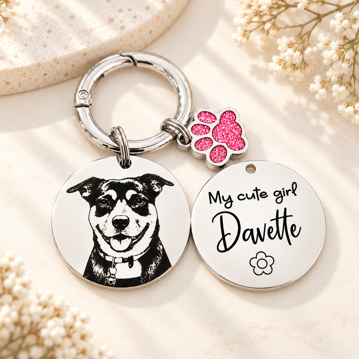 Personalised Pet Portrait Keychain Stainless Steel Engraved - Gift to Dog & Cat Owners, Mum and Dad - Memorial Keyring - KCD010