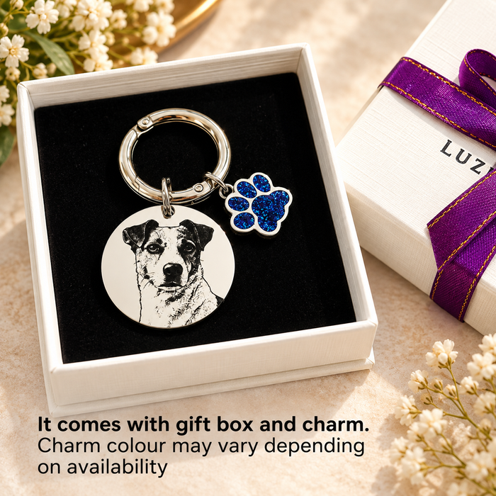 Personalised Pet Photo Engraved Keychain - Silver Gold Dog Cat Picture Keyring, Gift to Pet Lover / Owner, 10-Year Guarantee - KCD009