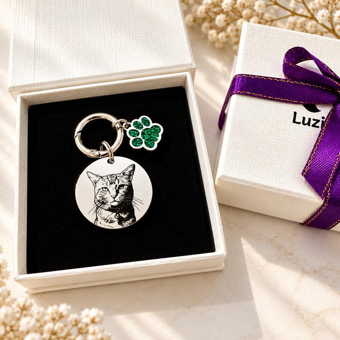 Engraved Real Pet Photo Keychain in Stainless Steel - Personalized Dog Cat Portrait Keyring - Gift to Dog Cat Mum and Dad - KCD008